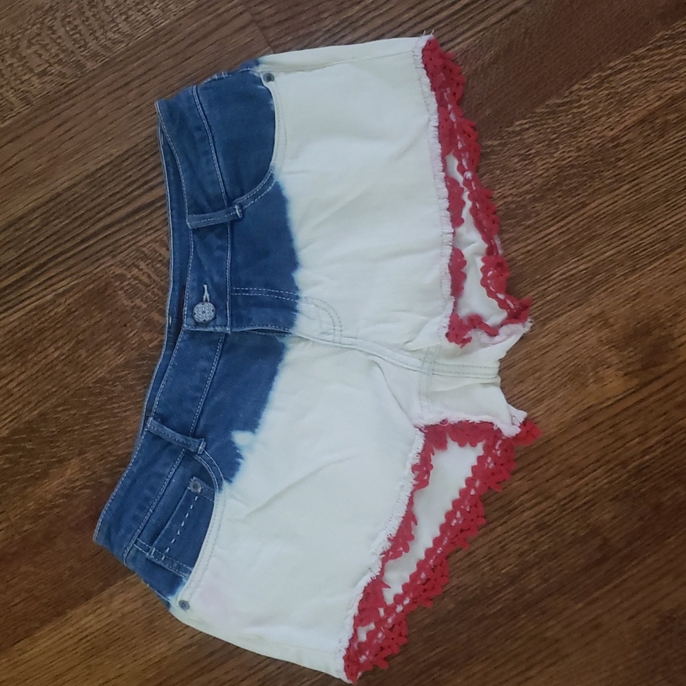 Red white and blue women's denim shorts